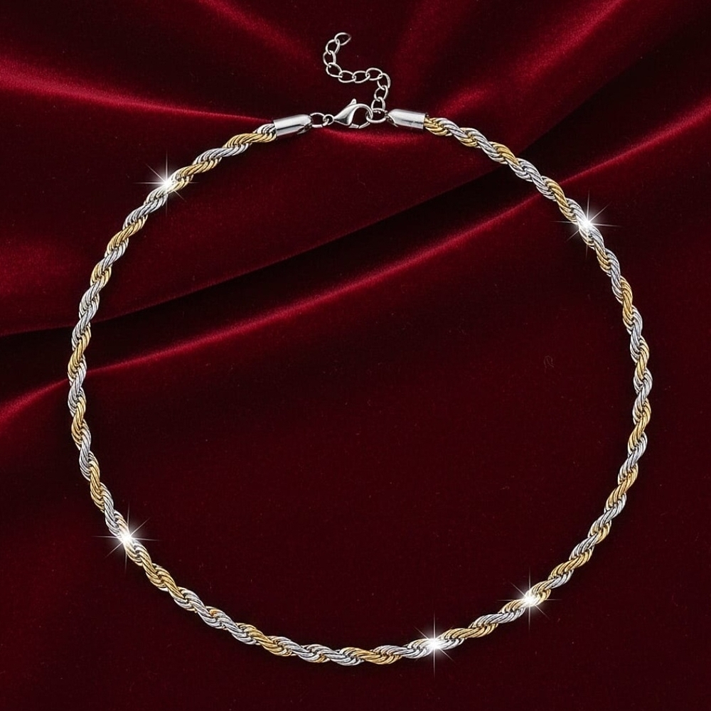 Rope Chain Necklace (20-22 Inches) in ION Plated YG and Stainless Steel - Picture 2 of 5